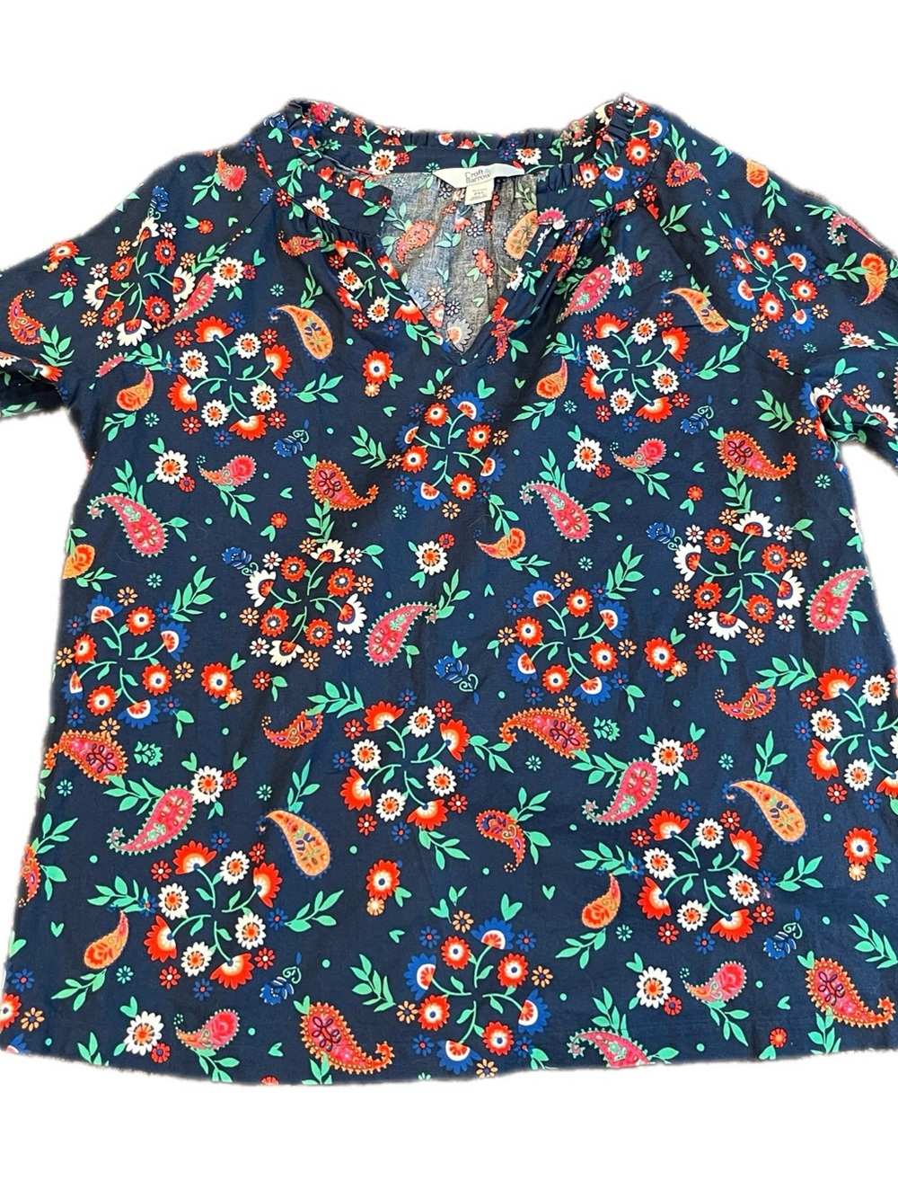 Croft &  Barrow xsp blue Floral Paisley V-Neck long sleeve Blouse